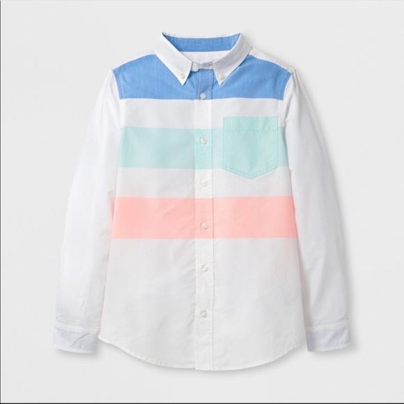 Cat & Jack Boy’s Striped Long Sleeve Button Up Shirt EUC - Picture 1 of 15